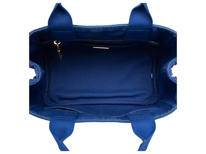 Borsa Prada Blue Small Canvas Canapa Logo - vista 4