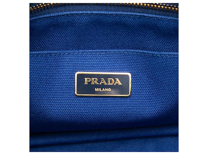 Borsa Prada Blue Small Canvas Canapa Logo - vista 5