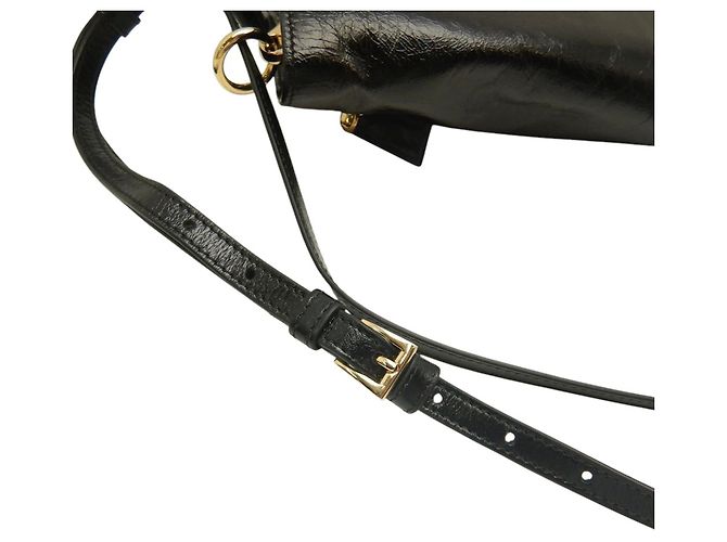 Borsa a tracolla Prada in pelle di vitello stropicciata nera Nero - vista 14