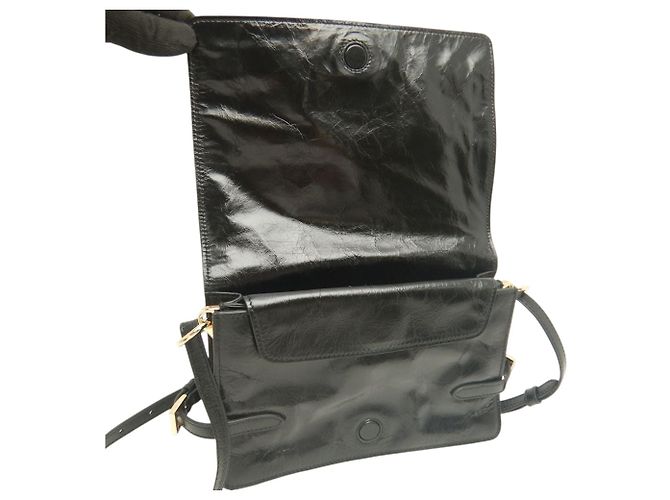 Borsa a tracolla Prada in pelle di vitello stropicciata nera Nero - vista 9