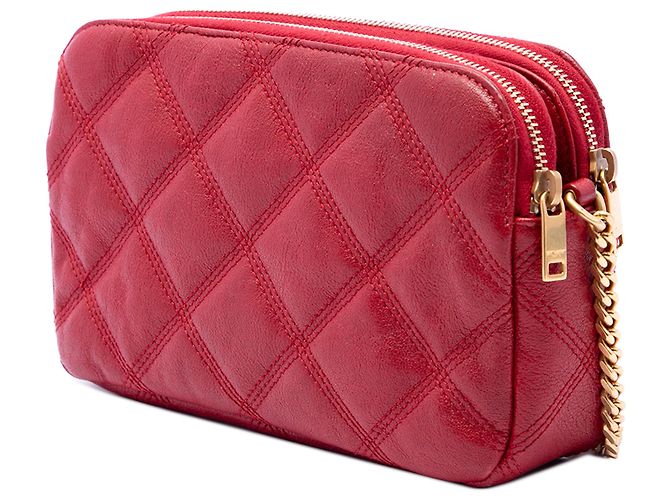 Saint Laurent Borsa a tracolla Becky Mini in agnello trapuntato rosso con doppia zip - vista 2