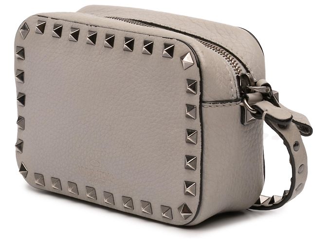 Borsa a tracolla Valentino Gray Pebbled Calfskin Rockstud Flap Pocket Camera Bag Marrone - vista 2
