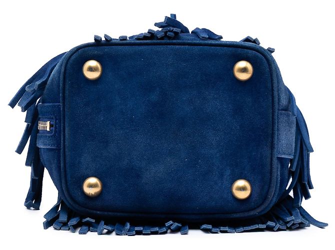 Borsa a secchiello Emmanuelle in scamosciato blu piccolo Saint Laurent - vista 3
