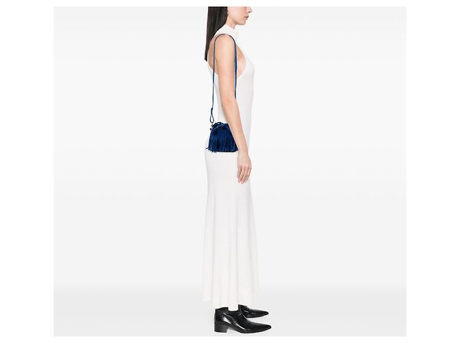 Borsa a secchiello Emmanuelle in scamosciato blu piccolo Saint Laurent - vista 5