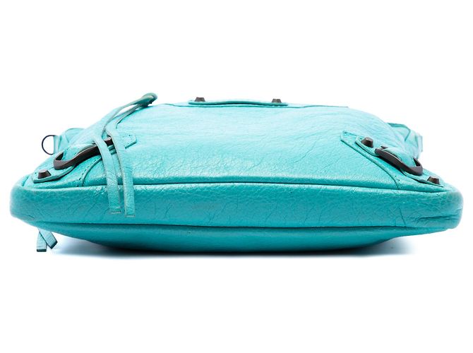 Borsa a tracolla Balenciaga Blue Lambskin Motocross Classic Flat Turchese - vista 3
