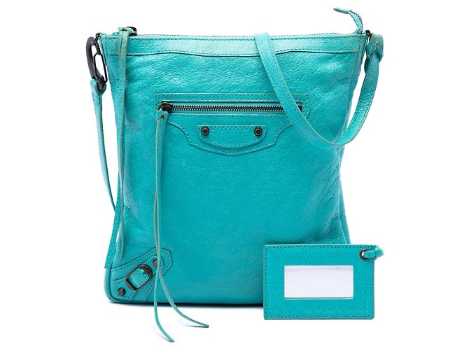 Borsa a tracolla Balenciaga Blue Lambskin Motocross Classic Flat Turchese - vista 6