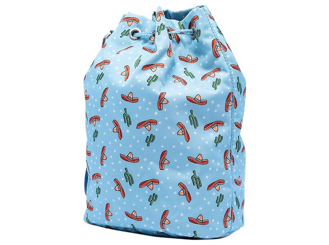Saffiano Cappello Tessuto Blu Prada e Sacchetto con Corda in Cactus Blu chiaro - vista 2