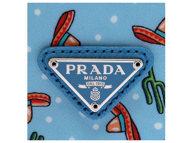 Saffiano Cappello Tessuto Blu Prada e Sacchetto con Corda in Cactus Blu chiaro - vista 5