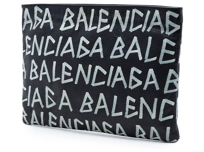 Clutch Balenciaga in pelle nera con graffiti Nero - vista 2