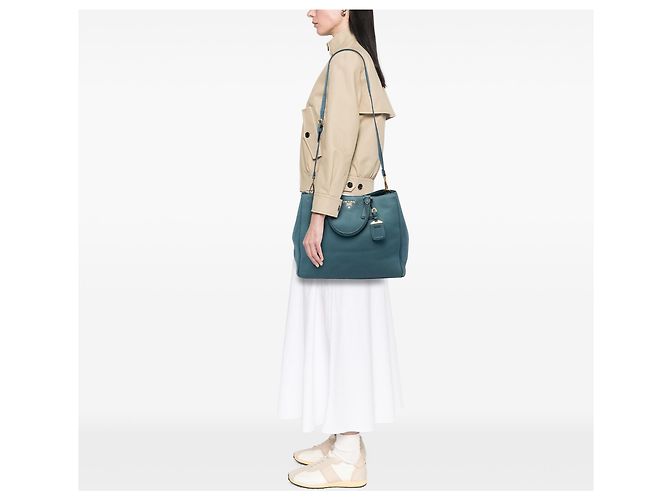 Prada Blue Vitello Daino Open Convertible Tote Blau - Ansicht 6