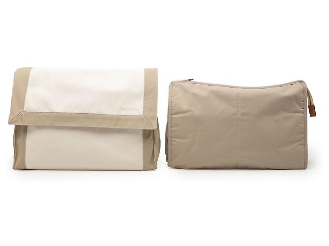 Clutch Tapis de Selle in tela bicolore marrone Hermès Beige - vista 8