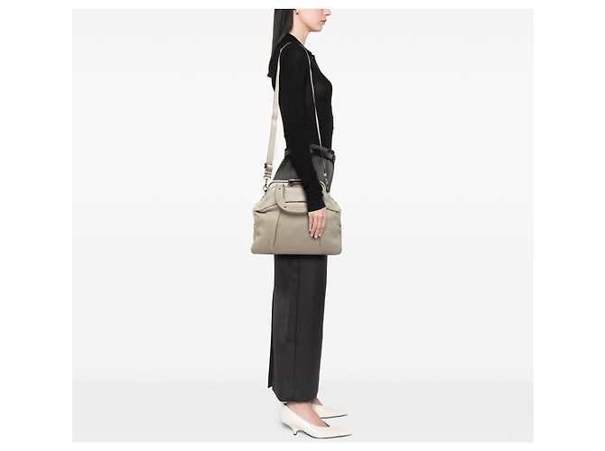 Céline Borsa Doctor Soft Frame in pelle di vitello granulata grigia Celine Marrone Grigio - vista 7