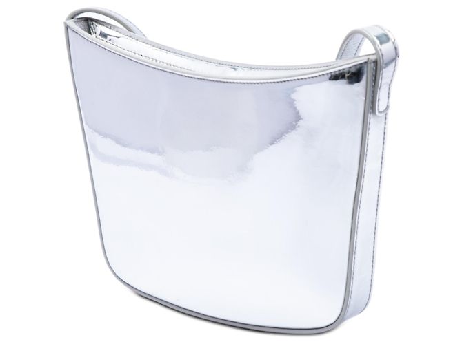 Céline Borsa a tracolla Celine Croque in pelle metallizzata argento Medium - vista 2