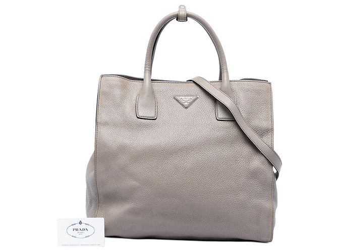 Tote Aperto Convertibile Prada Gray Vitello Daino Marrone - vista 7