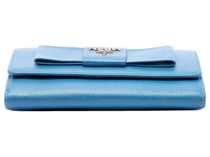 Portafoglio Prada Blue Saffiano Lux Bow con tracolla - vista 3