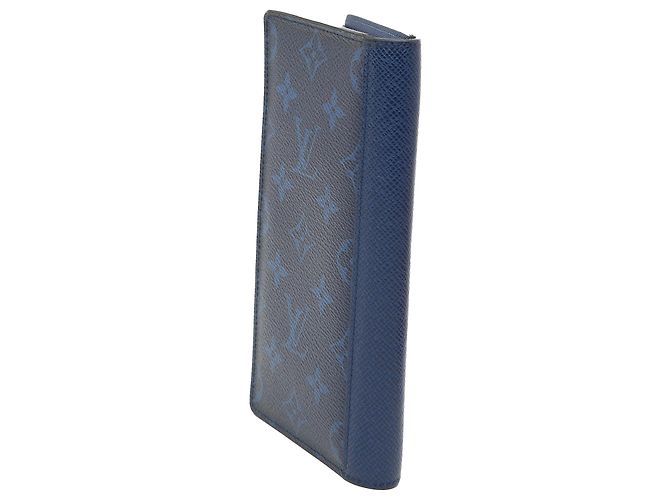 Portefeuille long plié Louis Vuitton Blue Monogram Taigarama Brazza Bleu - vue 2