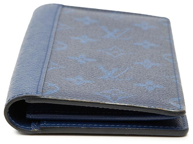 Portefeuille long plié Louis Vuitton Blue Monogram Taigarama Brazza Bleu - vue 3