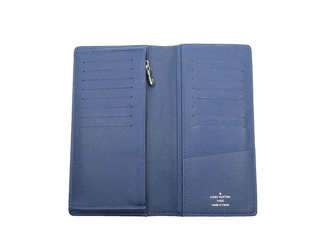 Portefeuille long plié Louis Vuitton Blue Monogram Taigarama Brazza Bleu - vue 4