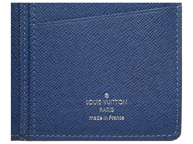 Portefeuille long plié Louis Vuitton Blue Monogram Taigarama Brazza Bleu - vue 6
