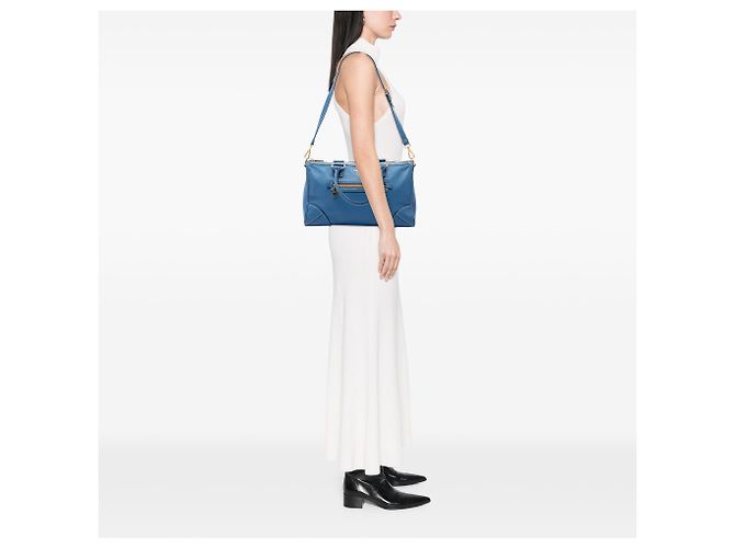 Borsa Satchel Prada Blue Vitello Daino con Zip - vista 6