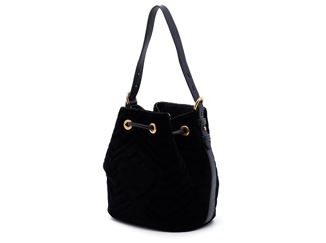 Borsa a secchiello Gucci Black GG Marmont 2.0 Matelasse Velvet Nero - vista 2