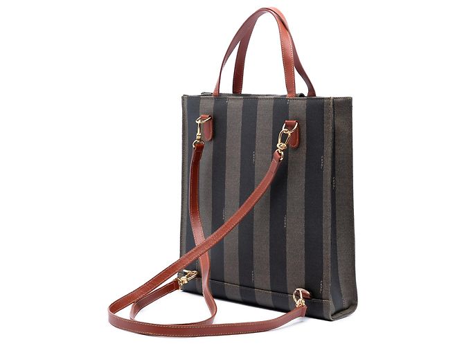 Zaino convertibile Fendi Brown Pequin Coated Canvas FF Marrone - vista 2