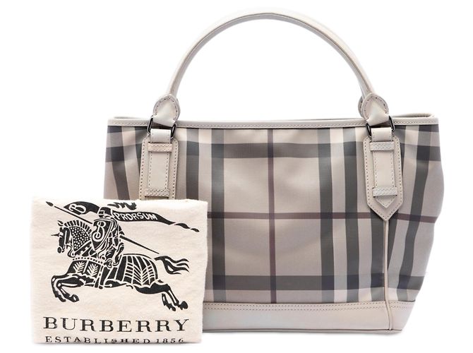 Burberry Beige Smoke Check beschichtete Canvas-Tote - Ansicht 7