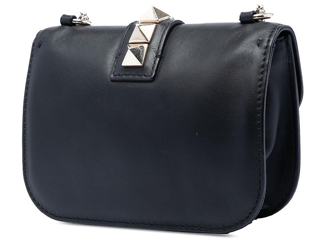 Valentino Black Small Leather Rockstud Glam Lock Crossbody Nero - vista 2