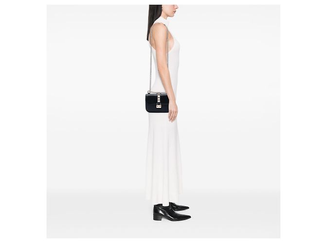 Valentino Black Small Leather Rockstud Glam Lock Crossbody Nero - vista 6