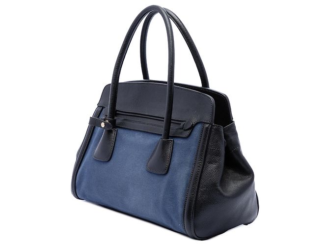 Prada Satchel aus blauem Bicolor-Canvas mit Saffiano-Lederbesatz Dunkelblau - Ansicht 2