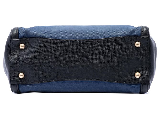 Prada Satchel aus blauem Bicolor-Canvas mit Saffiano-Lederbesatz Dunkelblau - Ansicht 3