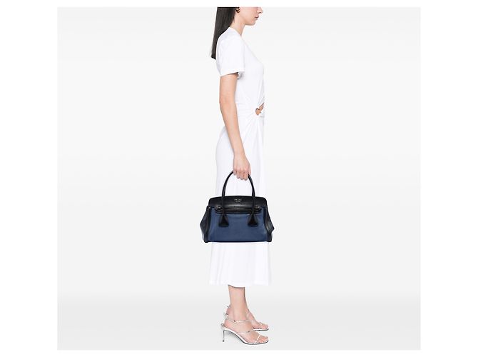 Prada Satchel aus blauem Bicolor-Canvas mit Saffiano-Lederbesatz Dunkelblau - Ansicht 6