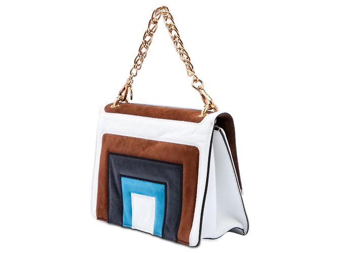 Borsa Kan U colorblock in scamosciato e pelle bianca Fendi Bianco - vista 2