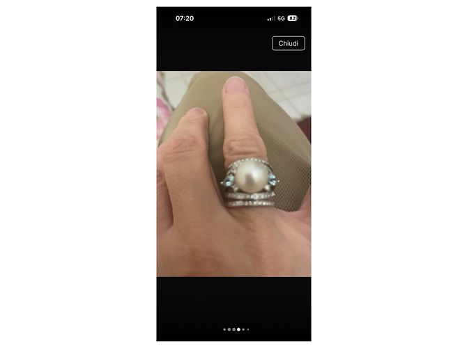 Autre Marque Anello in Oro 18K con Perla, Acquemarine e Diamanti Argento Bianco Blu chiaro - vista 4