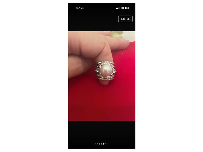 Autre Marque Anello in Oro 18K con Perla, Acquemarine e Diamanti Argento Bianco Blu chiaro - vista 5