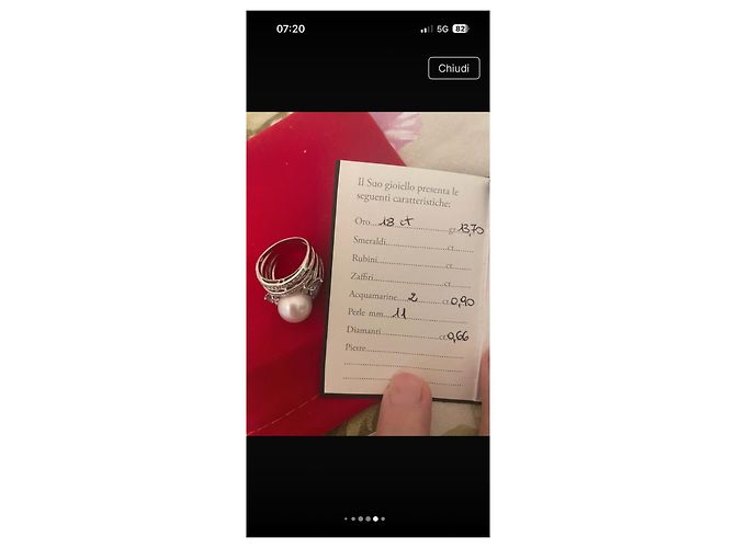 Autre Marque Anello in Oro 18K con Perla, Acquemarine e Diamanti Argento Bianco Blu chiaro - vista 7