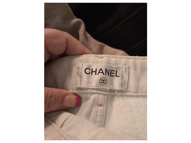 Chanel Short de denim de algodón azul claro degradado Blanco - vista 11
