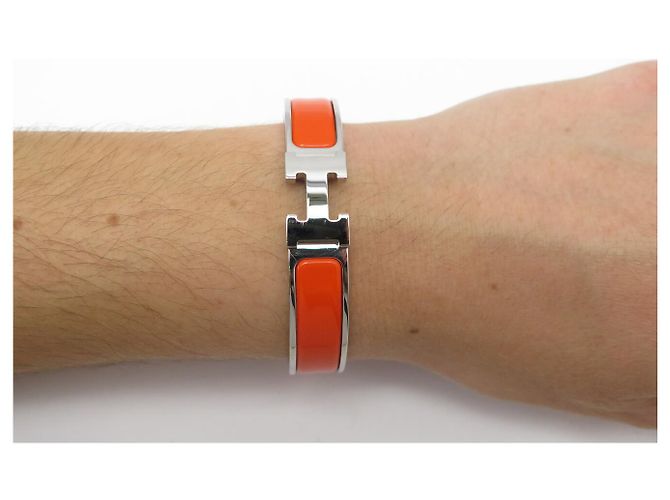 Hermès NUOVO BRACCIALE HERMES CLIC H ARGENTO EMAIL ARANCIONE H700001FP8APM 16CM BANGLE - vista 10