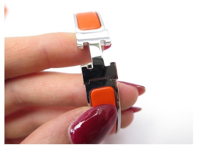 Hermès NUOVO BRACCIALE HERMES CLIC H ARGENTO EMAIL ARANCIONE H700001FP8APM 16CM BANGLE - vista 12