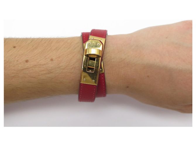 Hermès BRACCIALE HERMES KELLY DOUBLE TOUR IN PELLE SWIFT ROSSO H064642 S 16CM BANGLE - vista 10