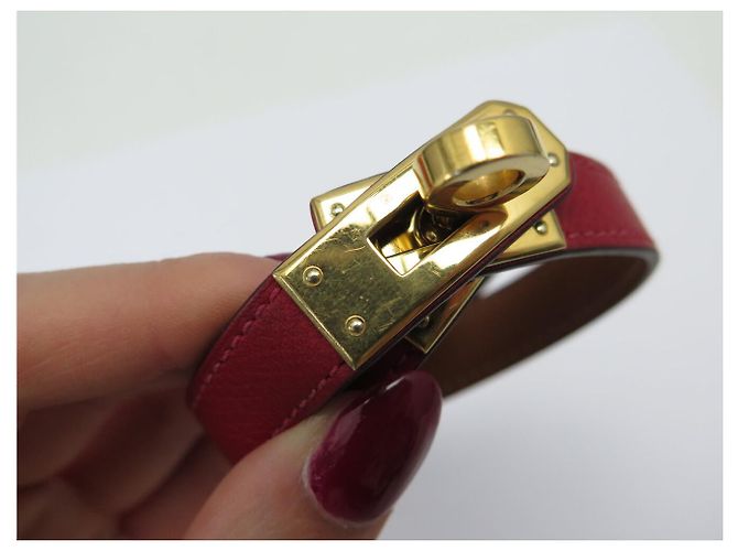 Hermès BRACCIALE HERMES KELLY DOUBLE TOUR IN PELLE SWIFT ROSSO H064642 S 16CM BANGLE - vista 13