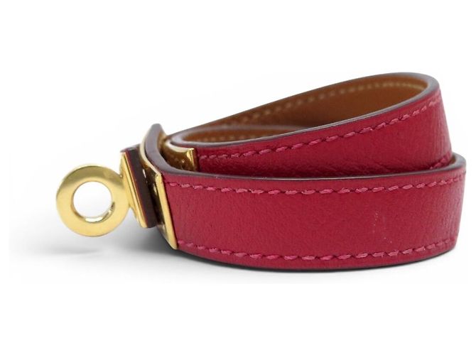 Hermès BRACCIALE HERMES KELLY DOUBLE TOUR IN PELLE SWIFT ROSSO H064642 S 16CM BANGLE - vista 2