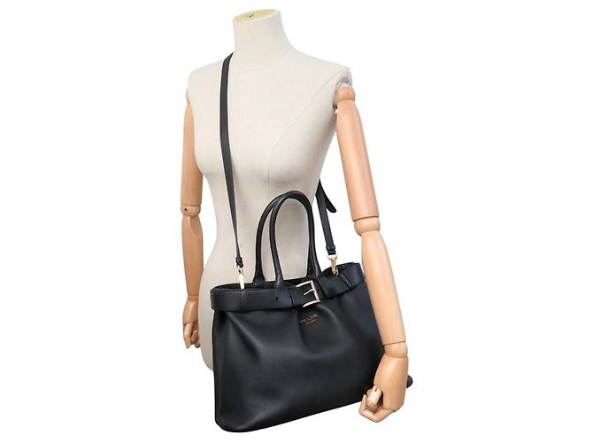 NUOVA BORSA A MANO PRADA LARGE BUCKLE CON CINTURA 1BA416 PELLE NERA BAG NEW Nero - vista 7