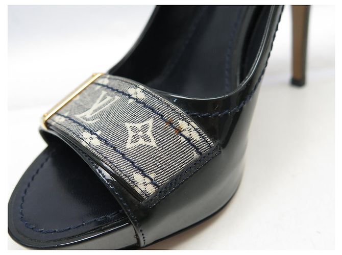 LOUIS VUITTON PUMPS 37 MONOGRAM SCHLIEẞE LIN OPEN TOE SHOES Marineblau - Ansicht 12