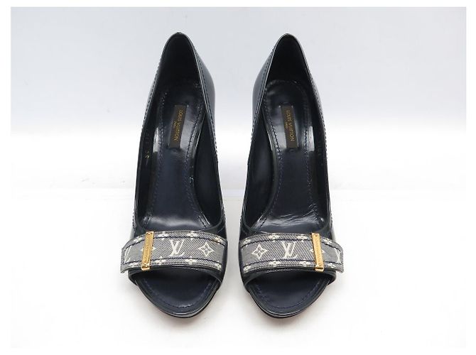 LOUIS VUITTON PUMPS 37 MONOGRAM SCHLIEẞE LIN OPEN TOE SHOES Marineblau - Ansicht 6
