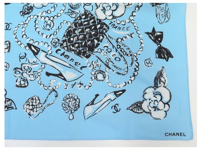 NUOVO FULLETTO CHANEL MOTIVO LOGO CC CAMELIA BORSA P01773V02365 1993 COTONE BLU - vista 4