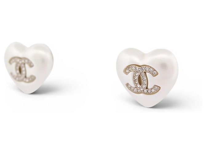 NUOVI ORECCHINI CHANEL LOGO CUORE CC IN METALLO DORATO CON STRASS D'oro - vista 2