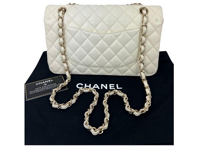 Camera Borsa a Spalla Chanel Caviar Matelassé Medium Double Flap Bianca Bianco - vista 2