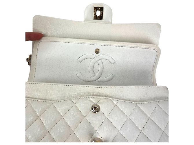 Camera Borsa a Spalla Chanel Caviar Matelassé Medium Double Flap Bianca Bianco - vista 4