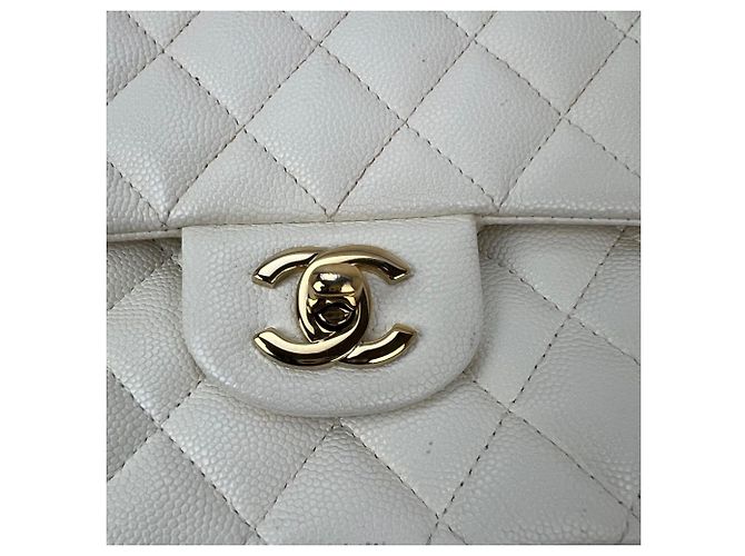 Camera Borsa a Spalla Chanel Caviar Matelassé Medium Double Flap Bianca Bianco - vista 7